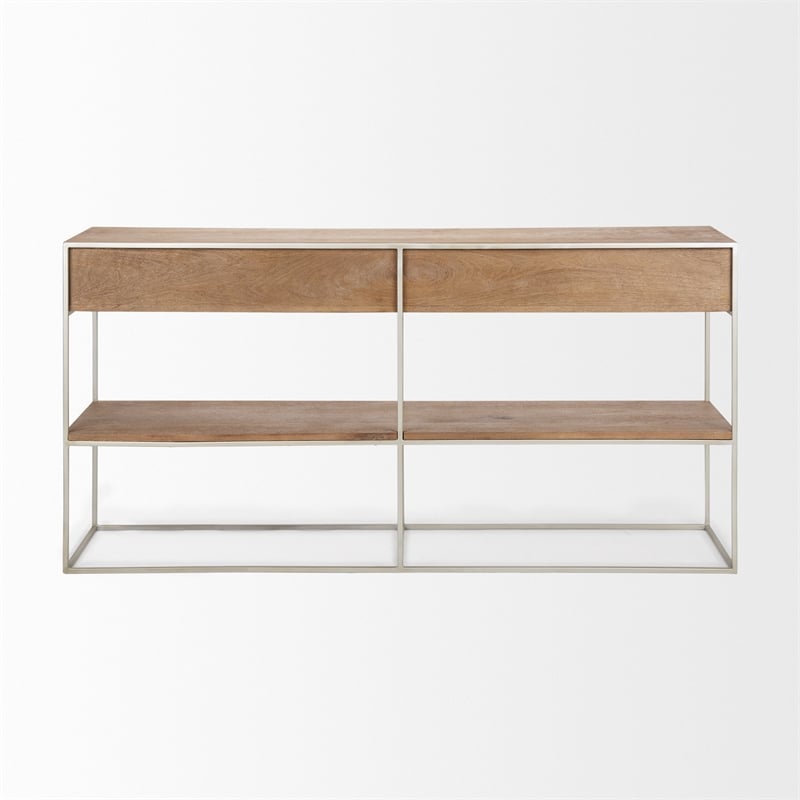Mercana  Morris I 63x15 Brown Wood and Silver Metal Frame Two Drawer Sideboard