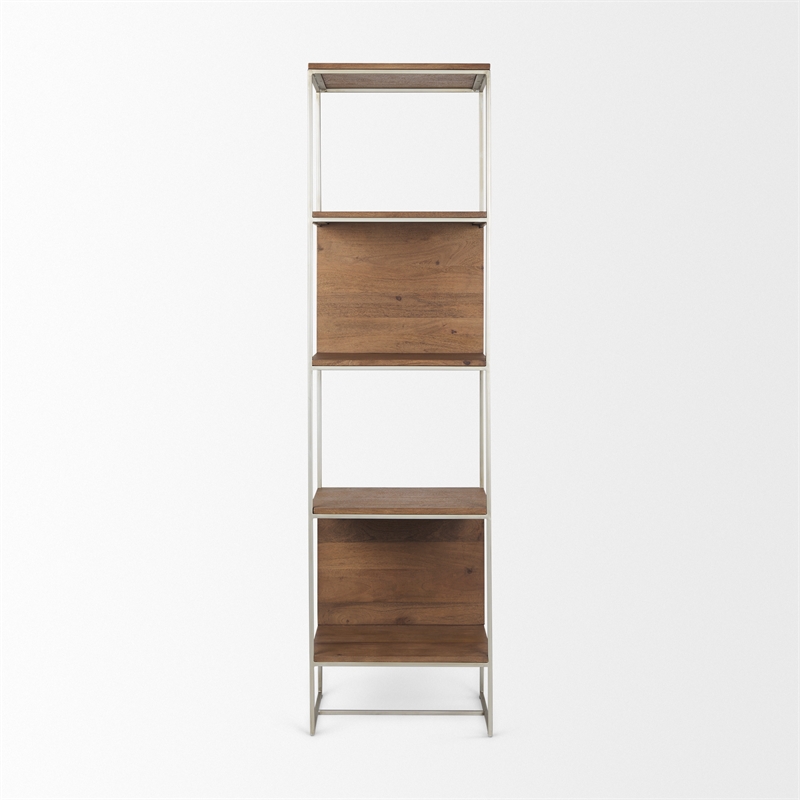 Mercana Morris II Metal Frame 4 Shelf Shelving Unit in Brown and Silver
