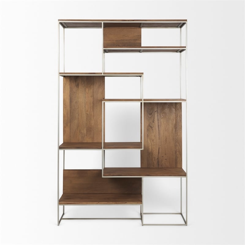 Mercana Morris III Metal Frame 6 Shelf Shelving Unit in Brown and Silver