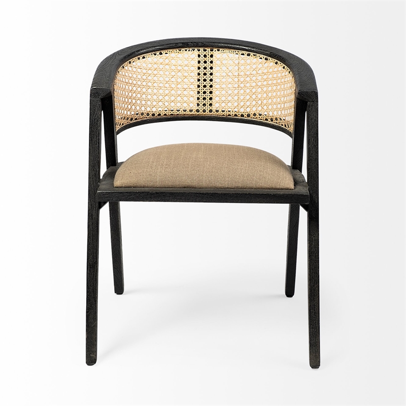 Mercana Tabitha I Black Wood Frame Gray/Tan toned Linen Wrap Seat Dining Chair