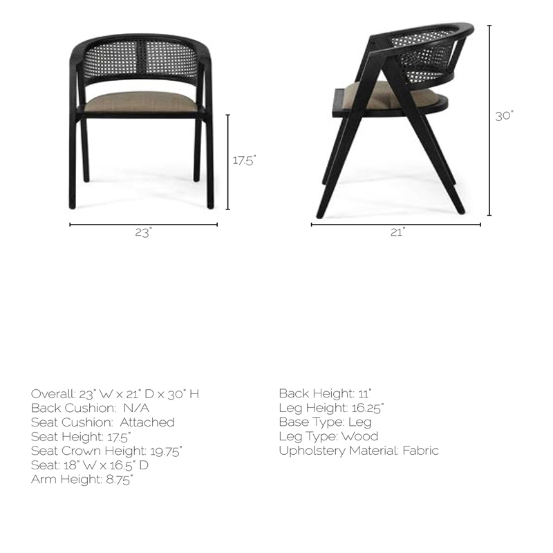 Mercana Tabitha I Black Wood Frame Gray/Tan toned Linen Wrap Seat Dining Chair