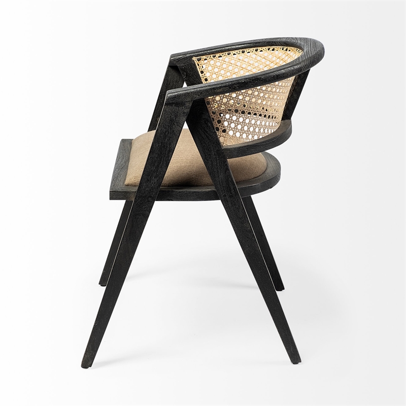 Mercana Tabitha I Black Wood Frame Gray/Tan toned Linen Wrap Seat Dining Chair
