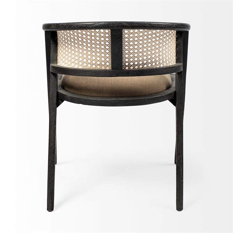 Mercana Tabitha I Black Wood Frame Gray/Tan toned Linen Wrap Seat Dining Chair
