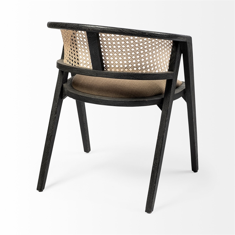 Mercana Tabitha I Black Wood Frame Gray/Tan toned Linen Wrap Seat Dining Chair