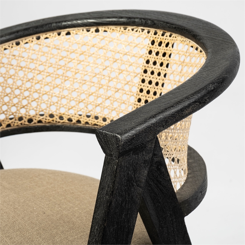 Mercana Tabitha I Black Wood Frame Gray/Tan toned Linen Wrap Seat Dining Chair
