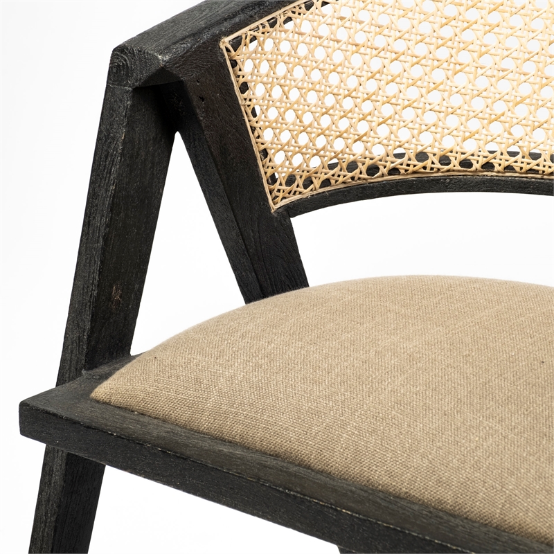 Mercana Tabitha I Black Wood Frame Gray/Tan toned Linen Wrap Seat Dining Chair