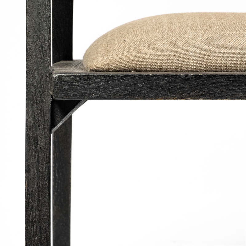 Mercana Tabitha I Black Wood Frame Gray/Tan toned Linen Wrap Seat Dining Chair
