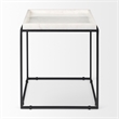 Mercana Nathan II Square Top White Marble and Black Metal End/Side Table