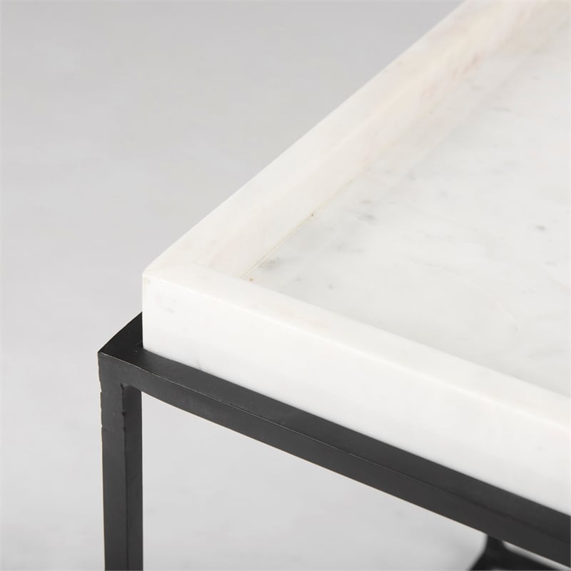 Mercana Nathan II Square Top White Marble and Black Metal End/Side Table