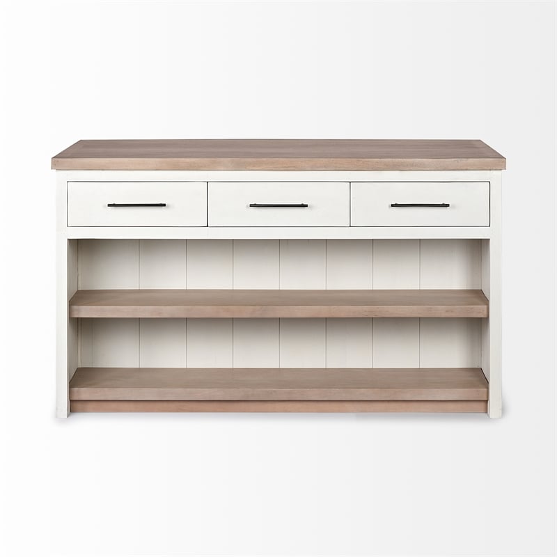 Mercana Fairview II Solid Wood Kitchen Island in White and Brown
