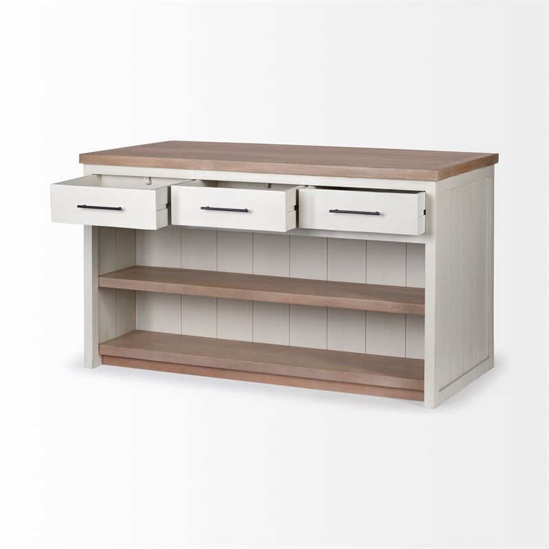 Mercana Fairview II Solid Wood Kitchen Island in White and Brown