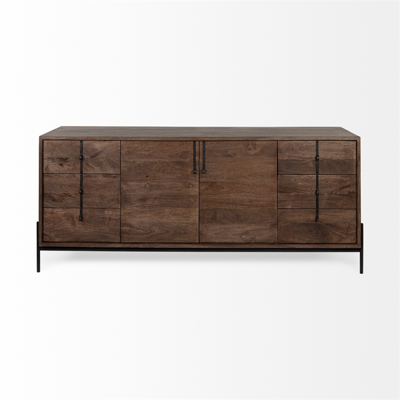 Mercana Glenn VI Brown Wood Frame w/Black Metal Accent 6 Drawer 2 Cabinet Sideboard