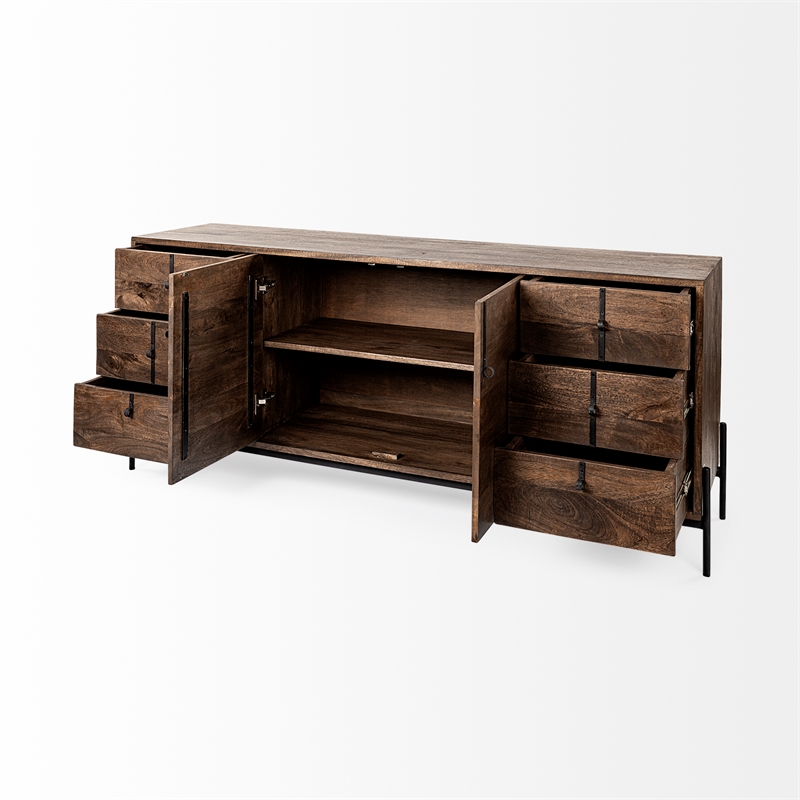 Mercana Glenn VI Brown Wood Frame w/Black Metal Accent 6 Drawer 2 Cabinet Sideboard