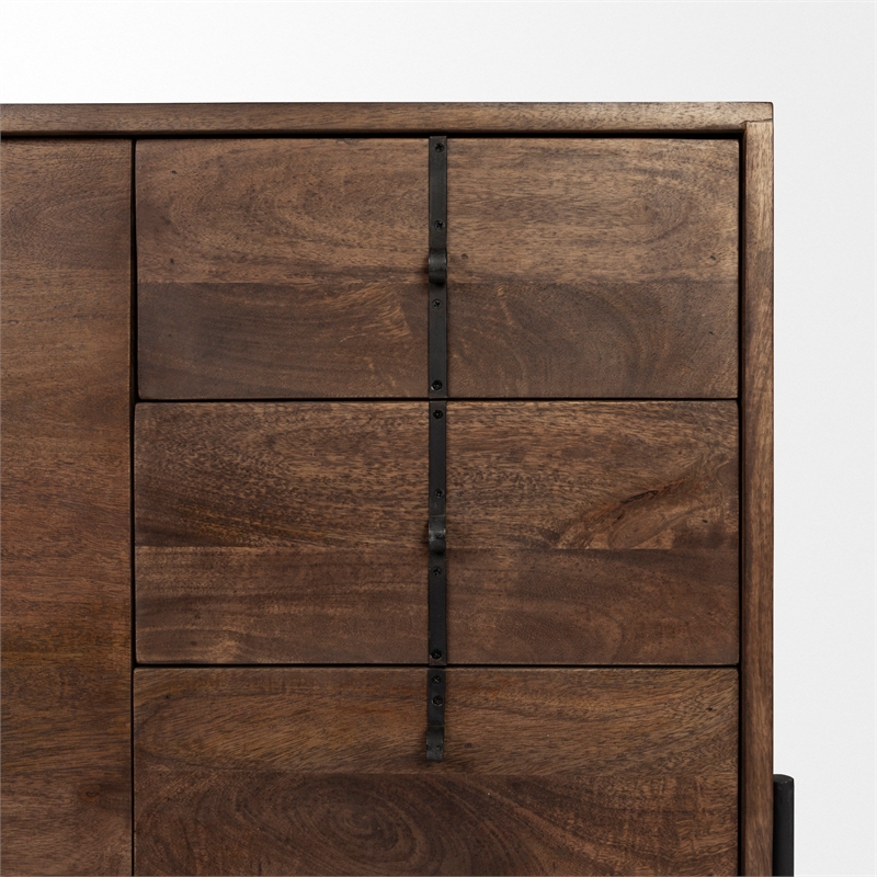 Mercana Glenn VI Brown Wood Frame w/Black Metal Accent 6 Drawer 2 Cabinet Sideboard