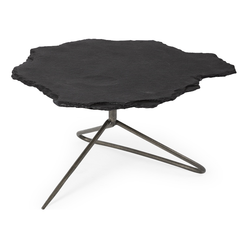 Mercana Pinera I Modern Metal Base Coffee Table in Black Slate