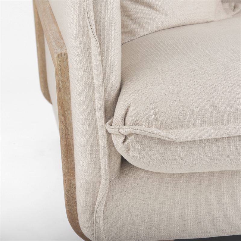 Mercana Roy II Cream Fabric Wood Arm Chair in Brown