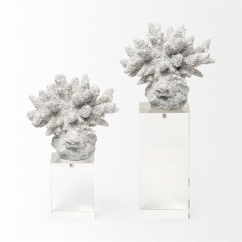 Mercana Isla (Large) 5L x 5W White Replica Resin Coral On Clear White Glass