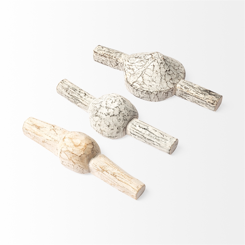 Mercana Oro (Set of 3) White Wood Tribal Inspired Decorative Measuring Cups