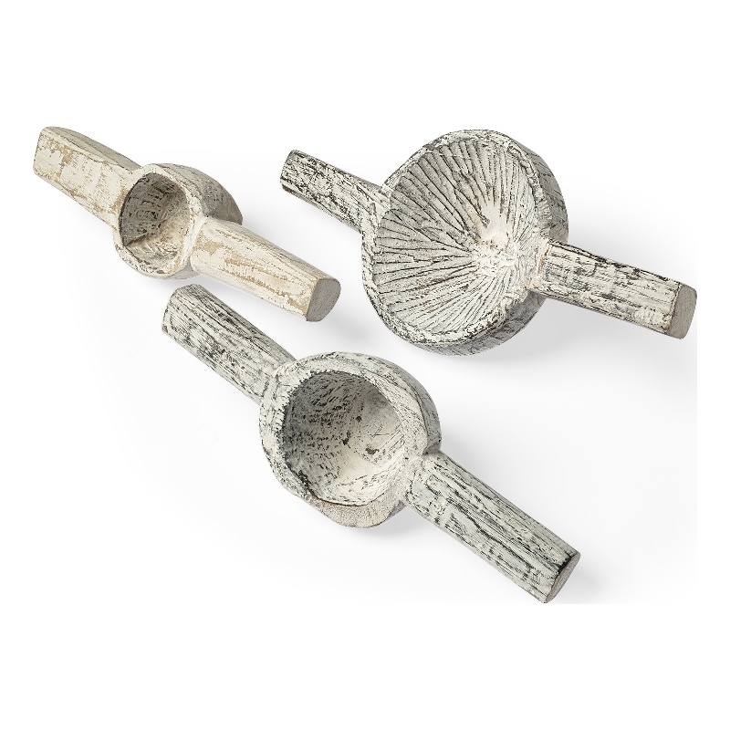 Mercana Oro (Set of 3) White Wood Tribal Inspired Decorative Measuring Cups