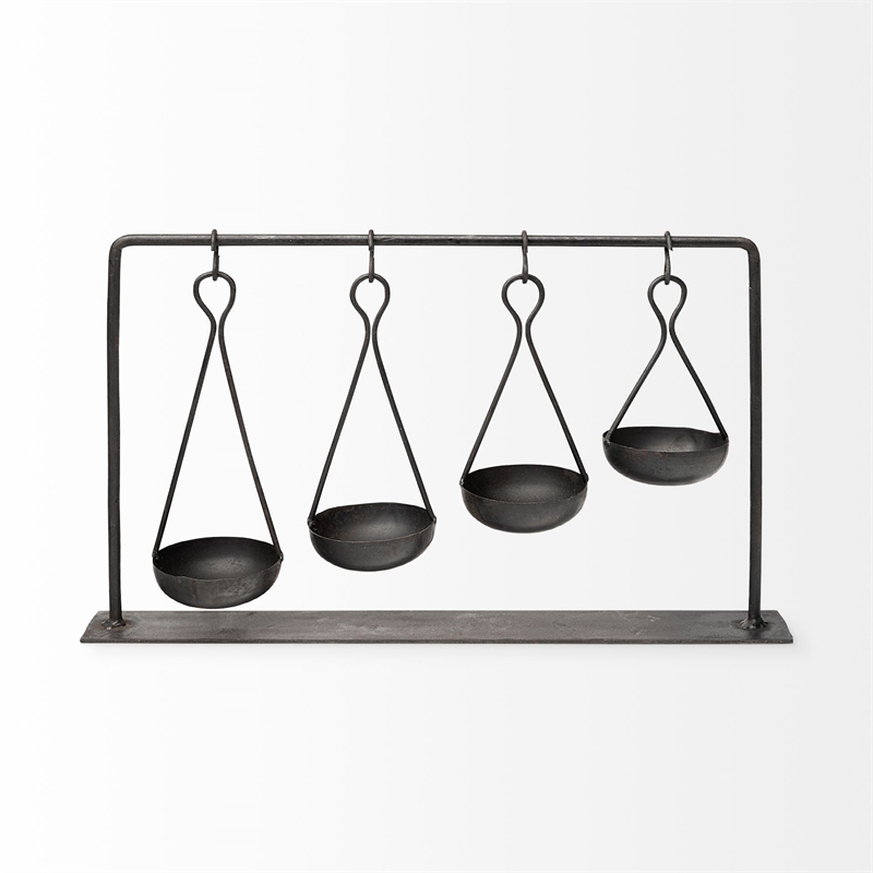 Mercana Enos 19L x 3W Black Metal 4 Bowl Ancient Spice Market Decorative Display