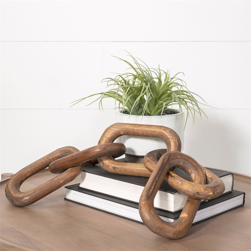 Mercana Alix 29L x 5W Brown Wood Hand-Made 5 Link Decorative Chain