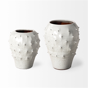 Mercana Julian Large Glossy White Ceramic Decorative Spoked Vase