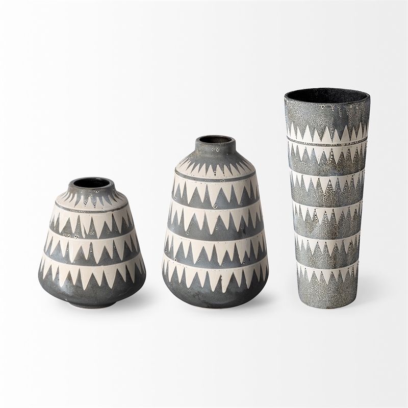 Mercana Delaney Large Cream/Gray Patterned Ceramic Decorative Vase