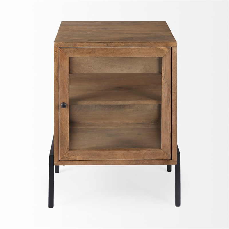 Mercana Arelius Light Brown Wood W/ Black Metal Frame End/Side Table