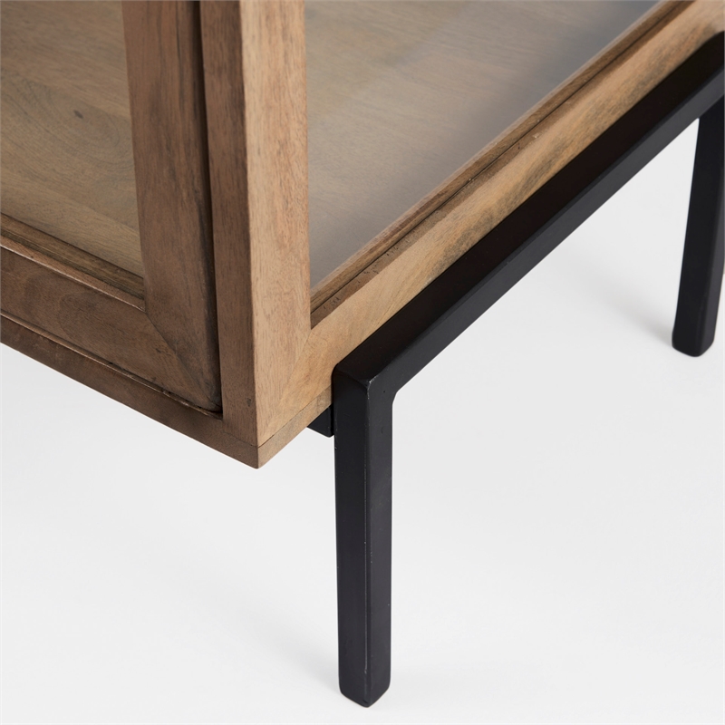 Mercana Arelius Light Brown Wood W/ Black Metal Frame End/Side Table