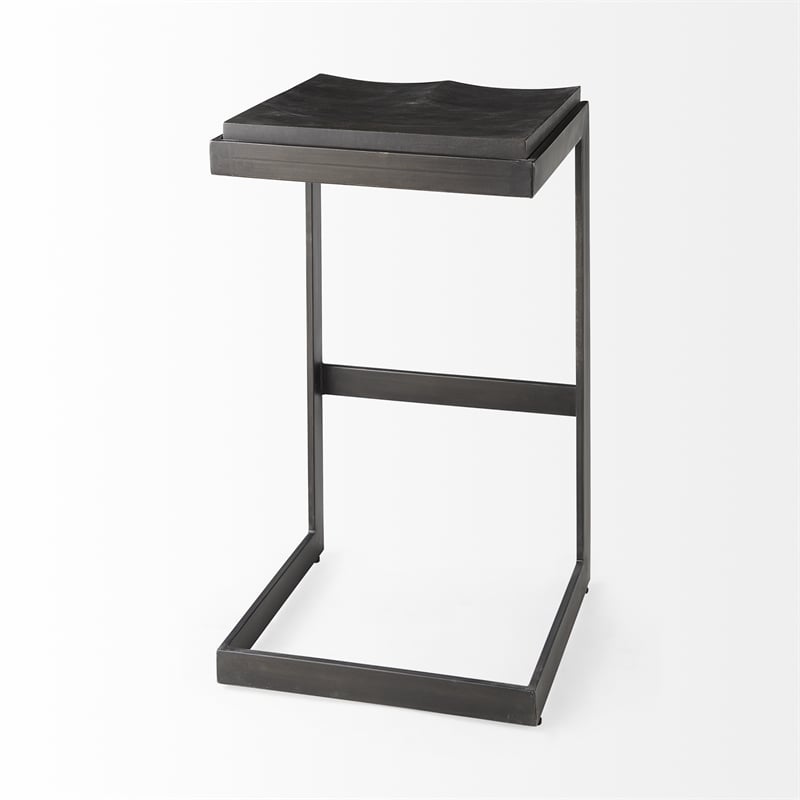 Kiran 18L x 17W x 30H Black Wood w/Brushed Metal Frame Bar Stool