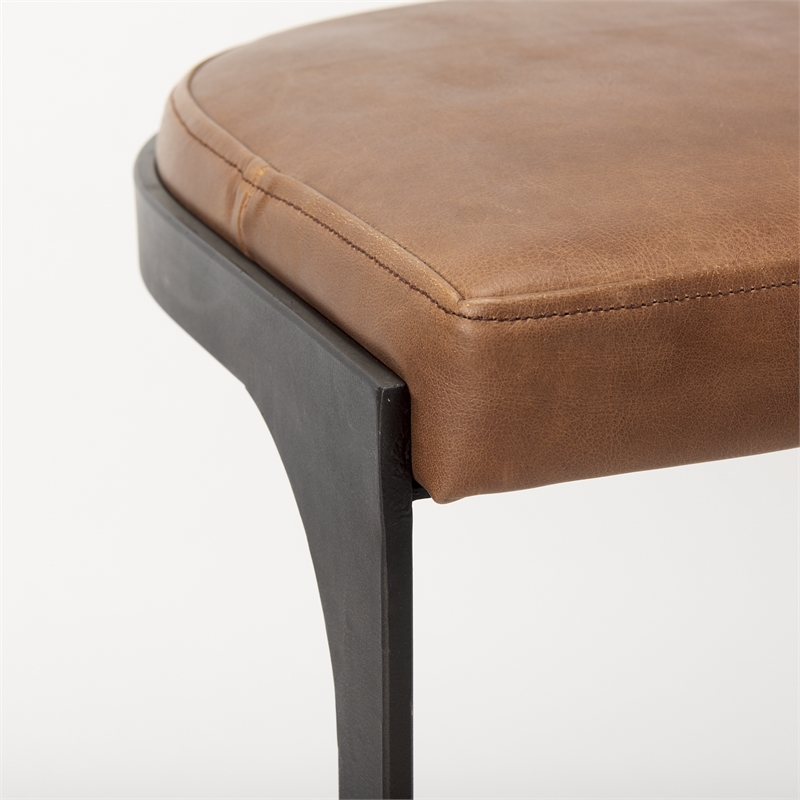 Tyson 17L x 18W x 28H Medium Brown Leather W/Gun Metal Gray Base Stool