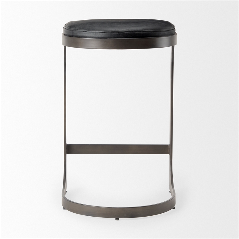 Tyson 17L x 18W x 28H Black Leather W/Gun Metal Gray Metal Base Stool