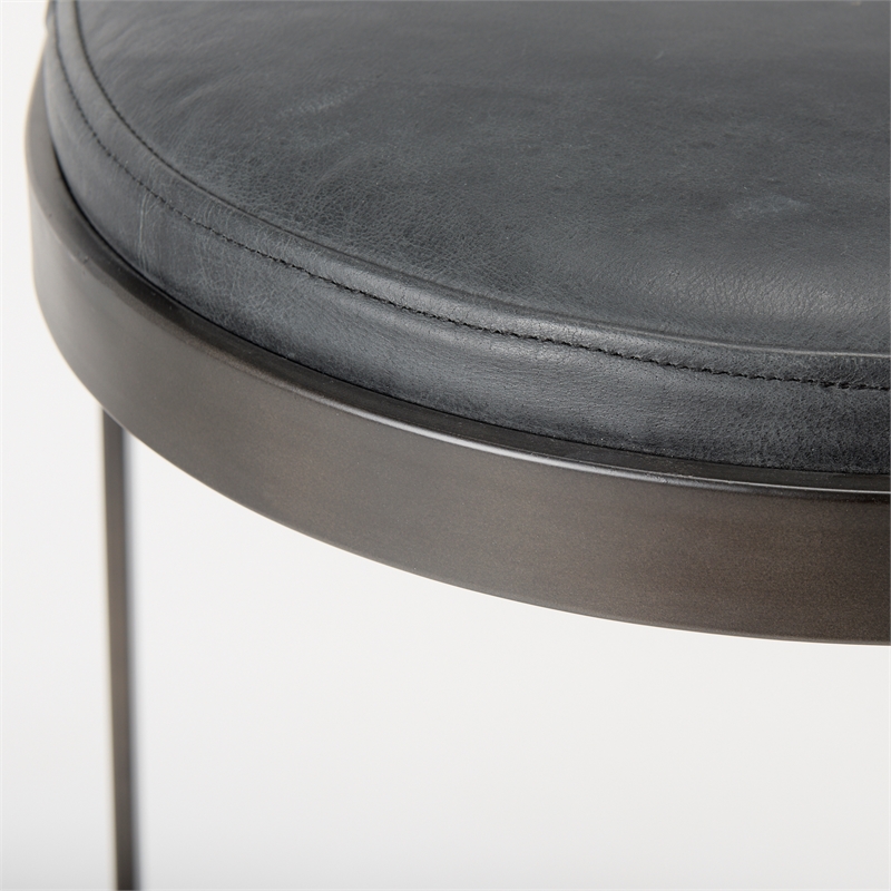 Tyson 17L x 18W x 28H Black Leather W/Gun Metal Gray Metal Base Stool