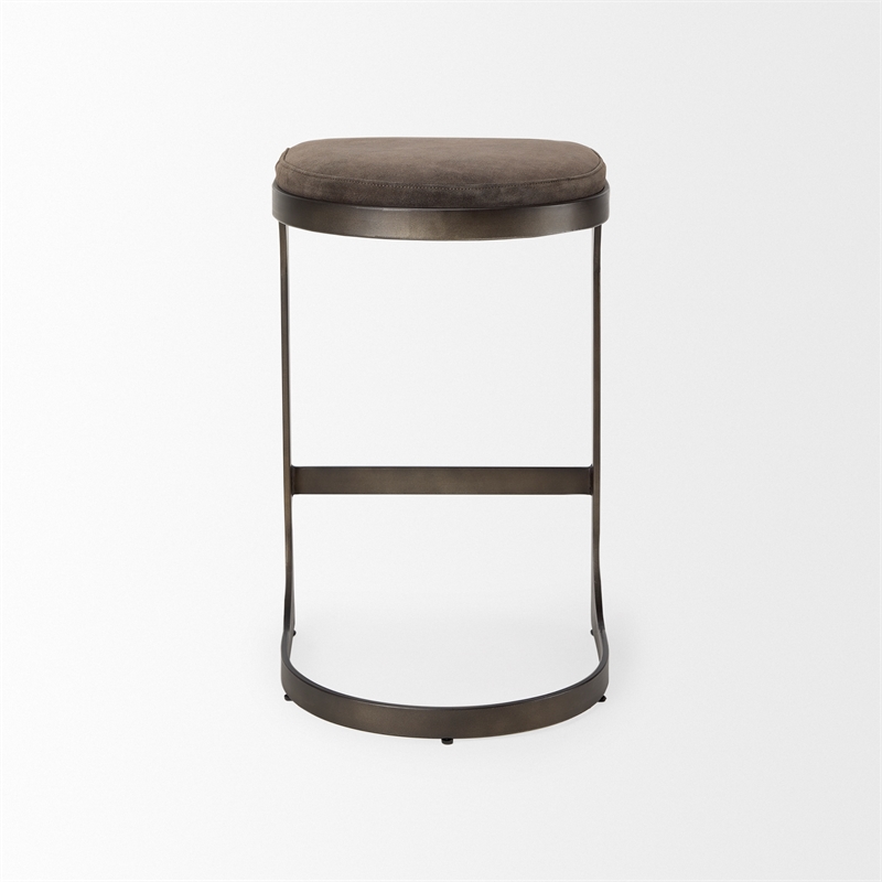 Tyson 17L x 18W x 28H Dark Brown Leather W/Gun Metal Gray Base Stool