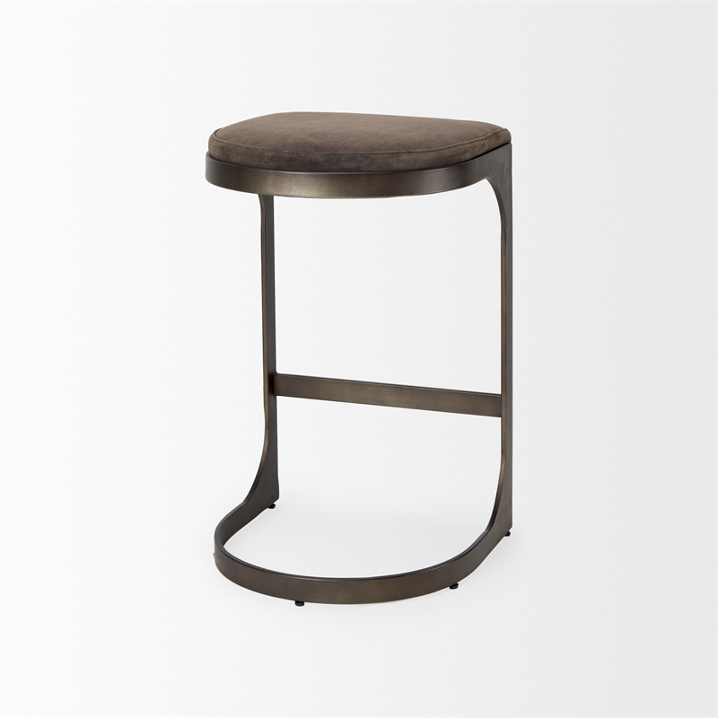 Tyson 17L x 18W x 28H Dark Brown Leather W/Gun Metal Gray Base Stool
