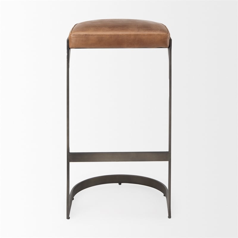 Tyson 17L x 18W x 31H Medium Brown  Leather  W/Gun Metal Gray Base Stool