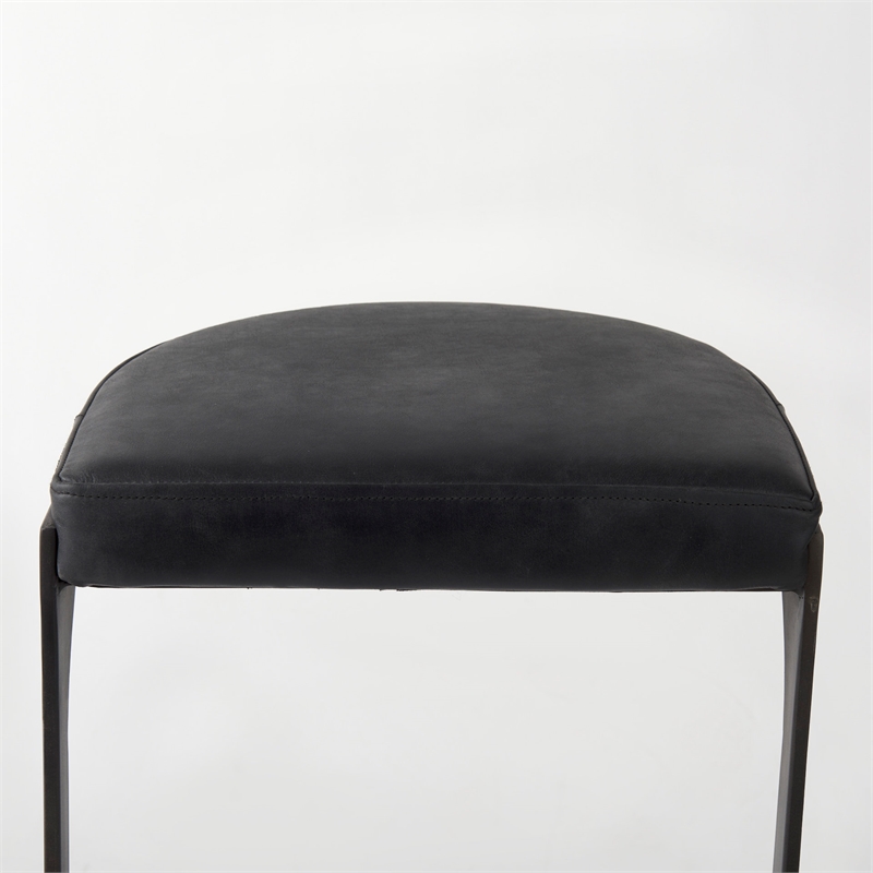 Tyson 17L x 18W x 31H Black Leather W/Gunmetal Gray Base Stool