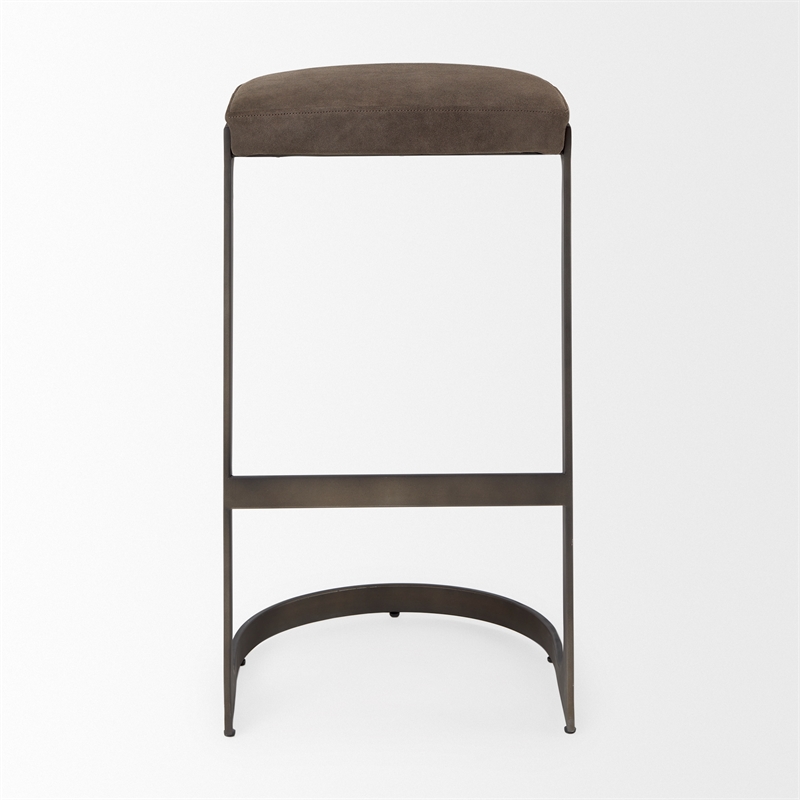 Tyson 17L x 18W x 31H Dark Brown Leather W/Gunmetal Base Stool