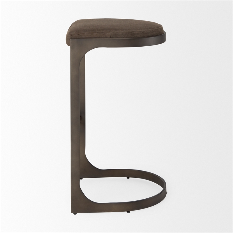 Tyson 17L x 18W x 31H Dark Brown Leather W/Gunmetal Base Stool