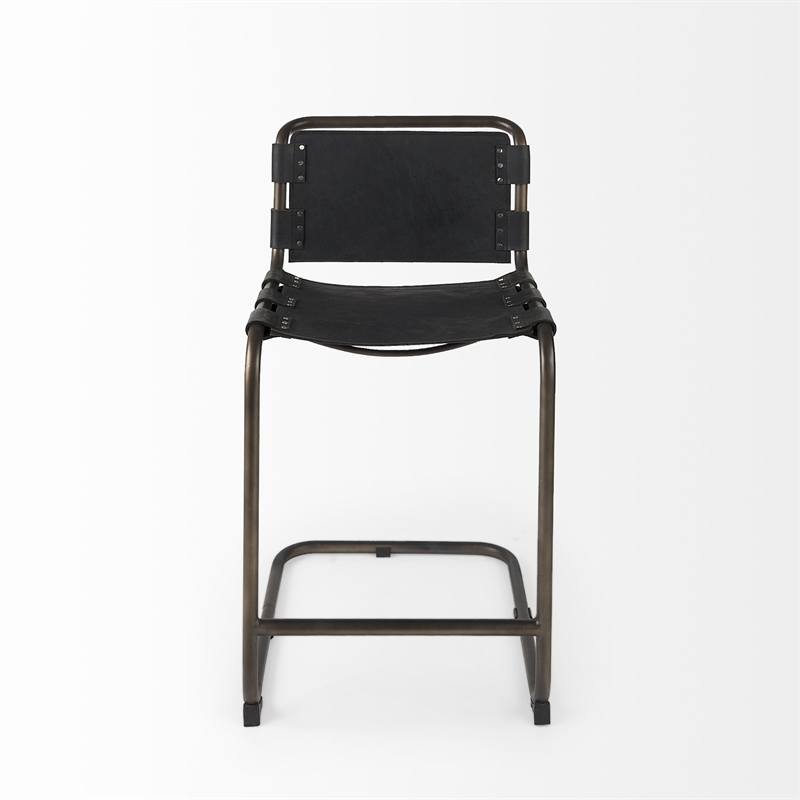 Berbick 21L x 25W x 38H Black Leather W/Gunmetal Gray Frame Stool