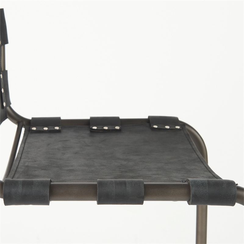 Berbick 21L x 25W x 38H Black Leather W/Gunmetal Gray Frame Stool