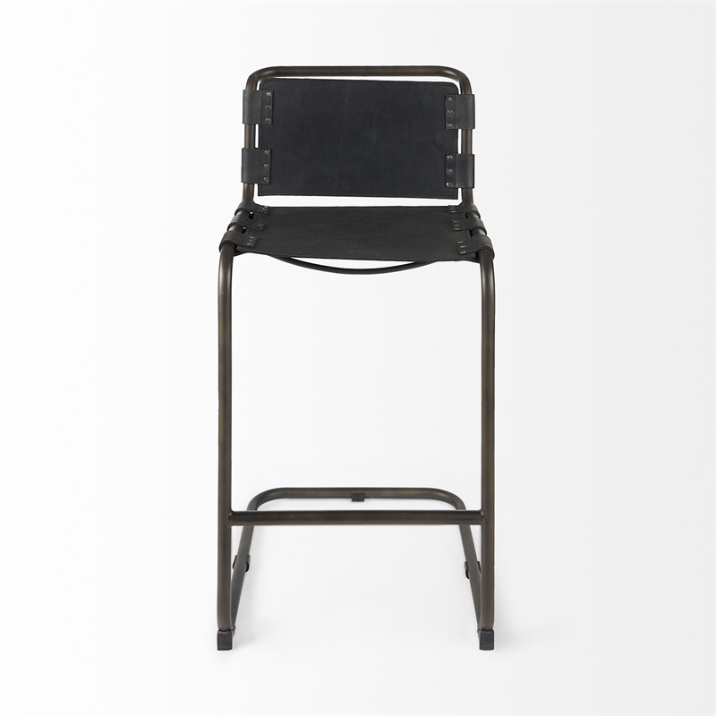 Berbick 21L x 25W x 42H Black Leather W/Gun Metal Gray Frame  Stool