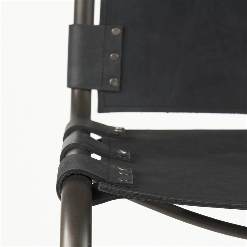 Berbick 21L x 25W x 42H Black Leather W/Gun Metal Gray Frame  Stool