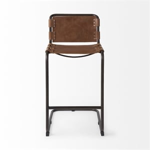 Berbick 21L x 25W x 42H Medium Brown Leather W/Gun Metal Gray Stool