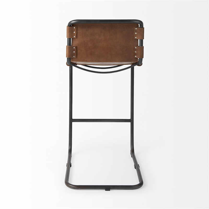 Berbick 21L x 25W x 42H Medium Brown Leather W/Gun Metal Gray Stool