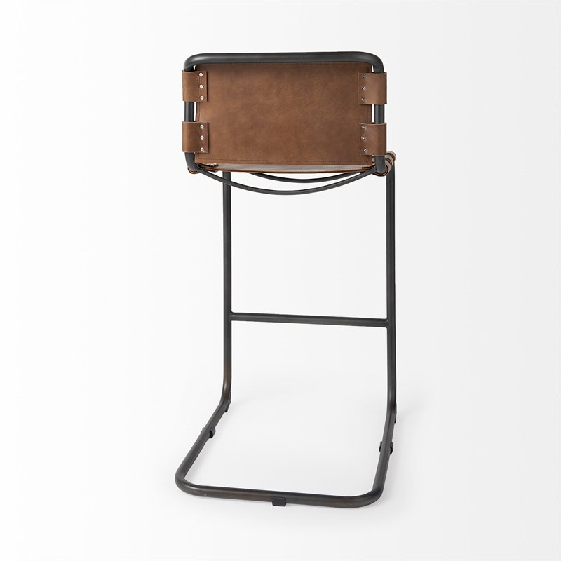 Berbick 21L x 25W x 42H Medium Brown Leather W/Gun Metal Gray Stool