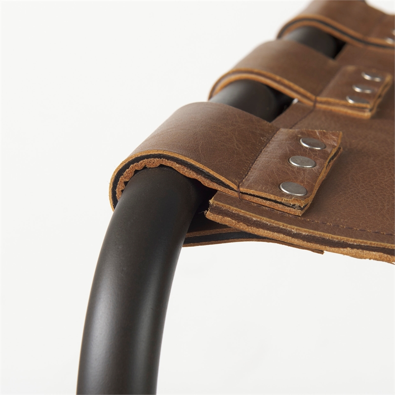 Berbick 21L x 25W x 42H Medium Brown Leather W/Gun Metal Gray Stool