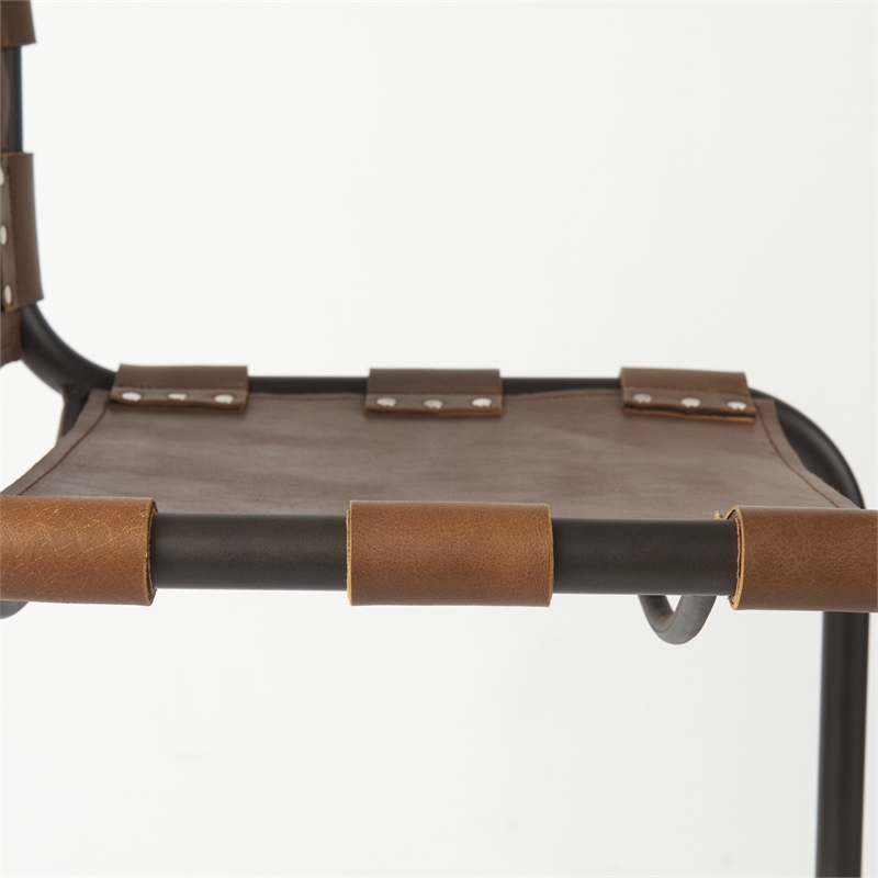 Berbick 21L x 25W x 42H Medium Brown Leather W/Gun Metal Gray Stool