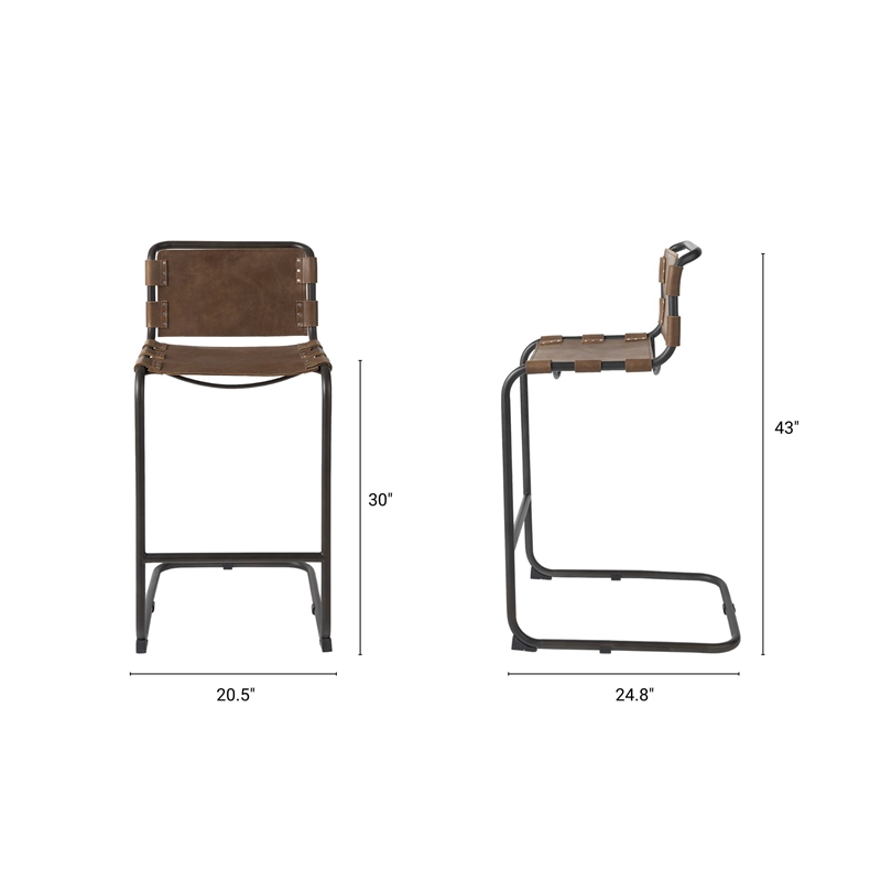 Berbick 21L x 25W x 42H Medium Brown Leather W/Gun Metal Gray Stool