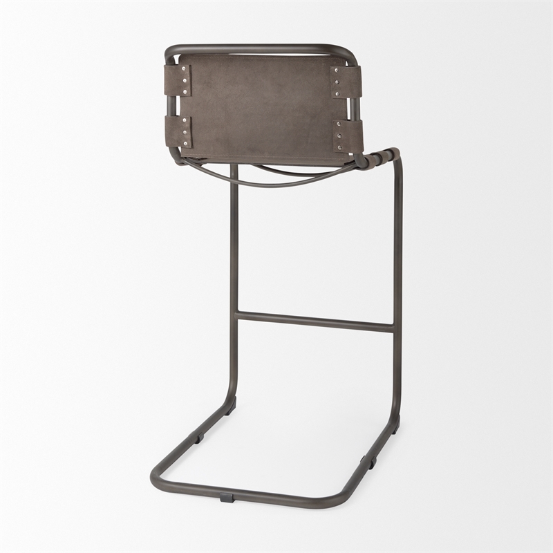 Berbick 21L x 25W x 42H Dark Brown Leather W/ Gun Metal Gray Frame Stool
